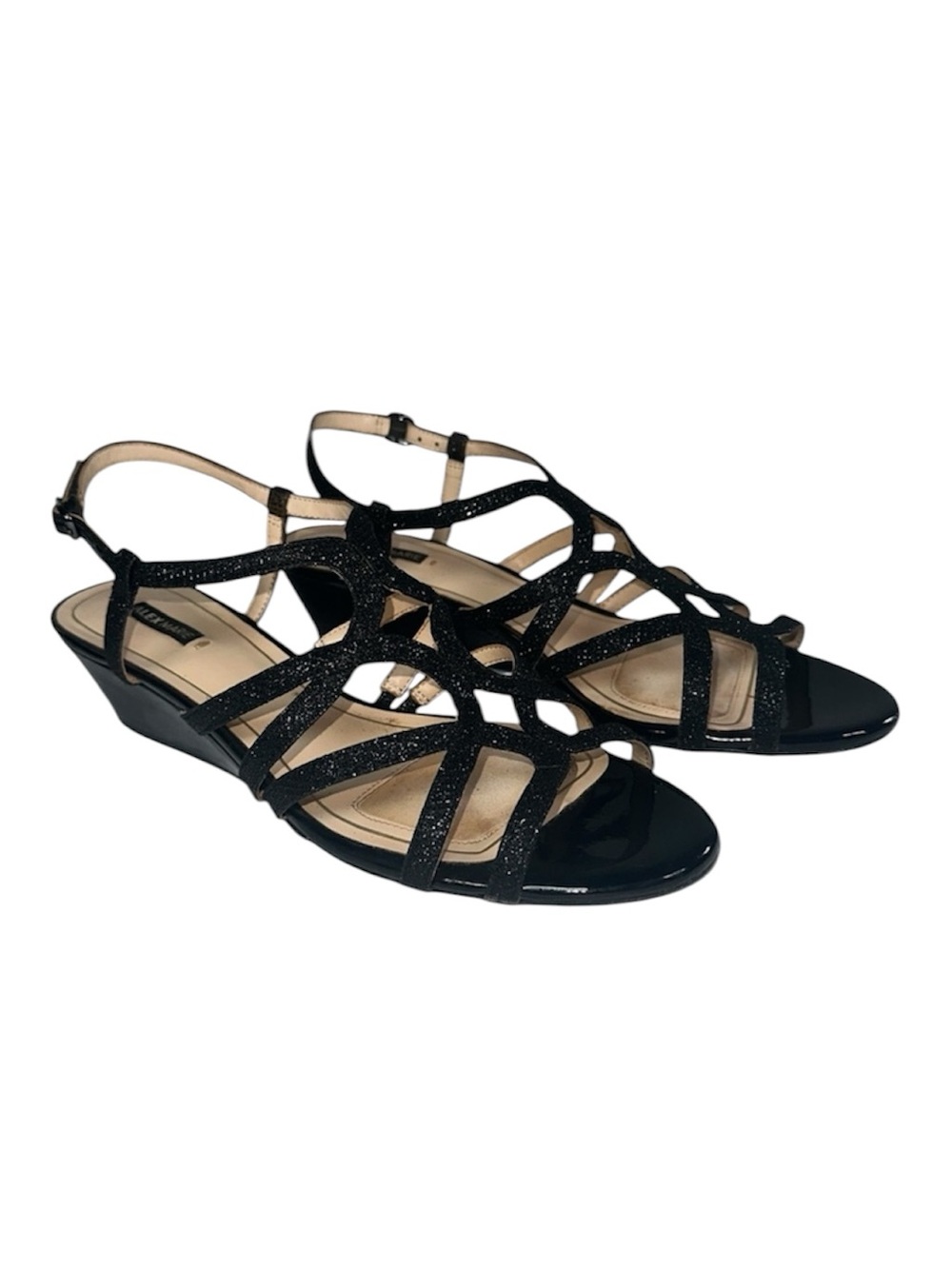 Alex Marie Maryn Black Strappy Sandal Slingback Low Wedge Evening Dressy Size 8